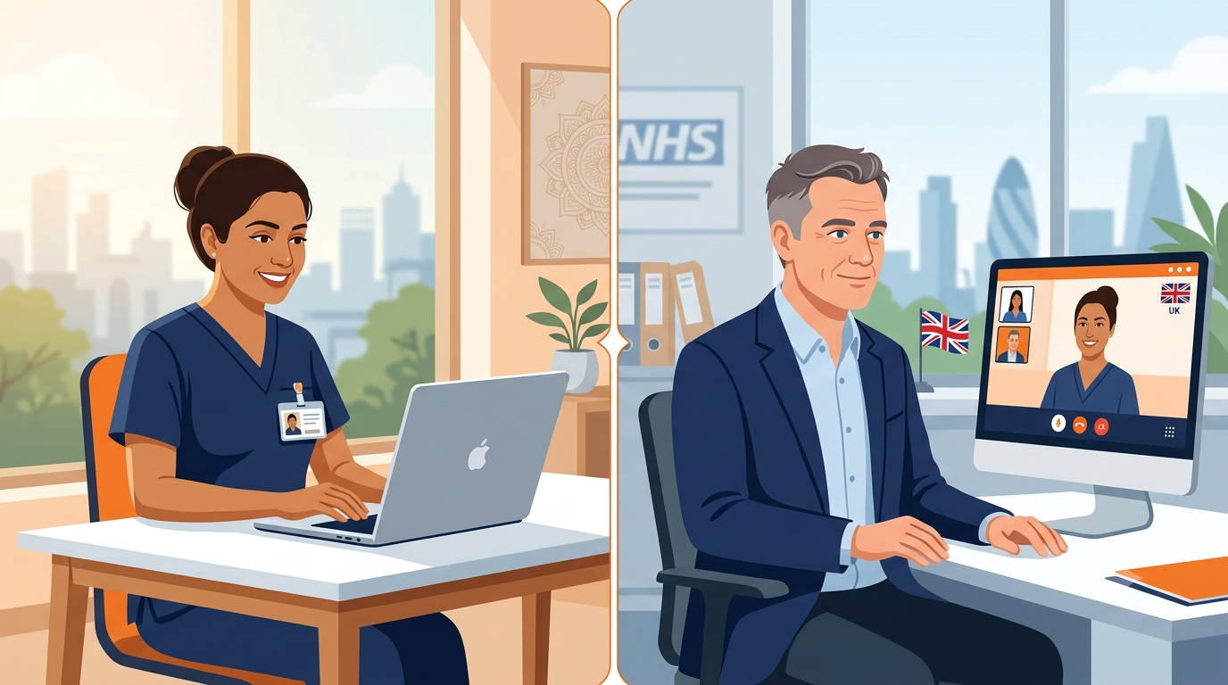 Indian nurse attending NHS job interview online