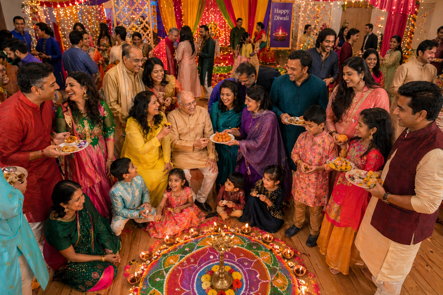 A thoughtful young Indian professional sits by a rain-speckled window in a modern apartment, holding a cup of chai with a laptop open beside them. Warm indoor lighting contrasts with the cold, grey city skyline outside, creating a quiet, reflective mood of homesickness and contemplation.
